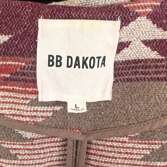BB DAKOTA Southwest Aztec Coat Jacket Faux Fur Hood Women's Sz L Wool Blend Rust - Picture 9 of 10